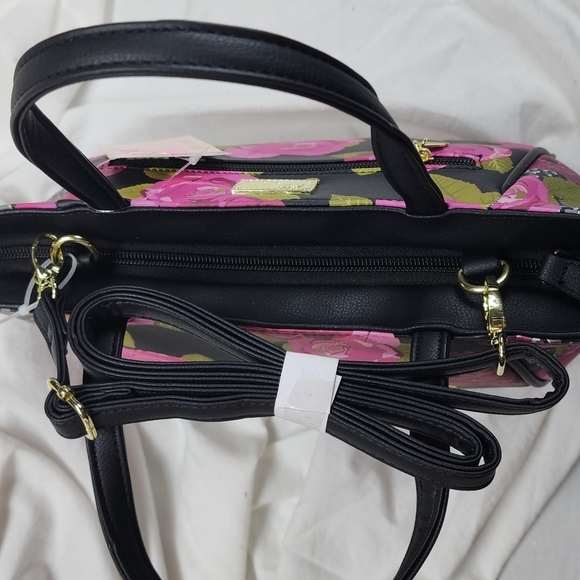 Betsey Johnson Black and Pink Floral Satchel - Picture 8 of 8